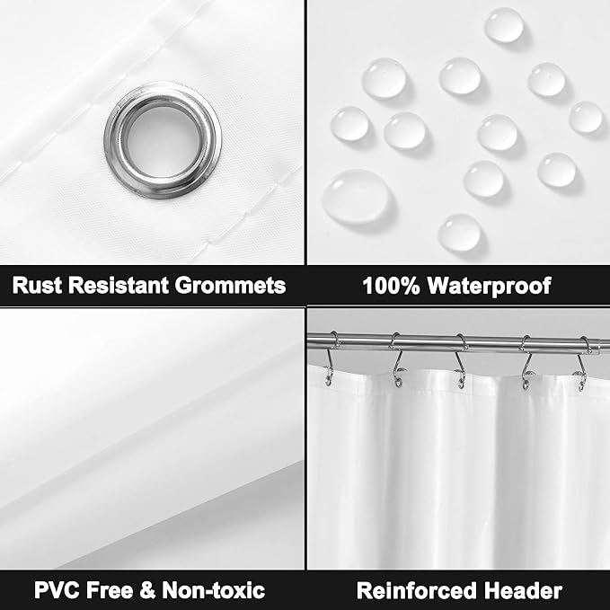 Barossa Design Long Shower Curtain Liner with 6 Magnets - 72" x 78", Waterproof PEVA Shower Liner for Bath Tub, PVC Free, Metal Grommets - White, 72x78
