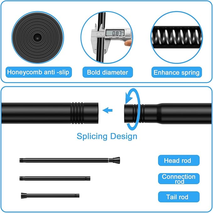 2 Pack Spring Tension Rods 28-49 Inches, 7/8 Inch Diameter Black No Drill Spring Loaded Adjustable Extendable, Small Short Tension Curtain Rod for Windows Kitchen Doorway Closet Cupboard