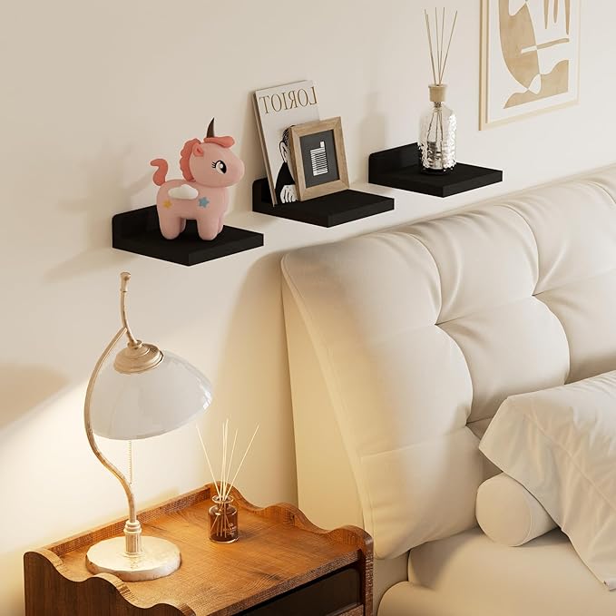 QsQueen Small Floating Shelves Mini Shelves Hanging Display 5 Inch Wall Shelf for Bathroom Livingroom Bedroom,3 Pack, with 2 Types of Installation, Great for Room Decor