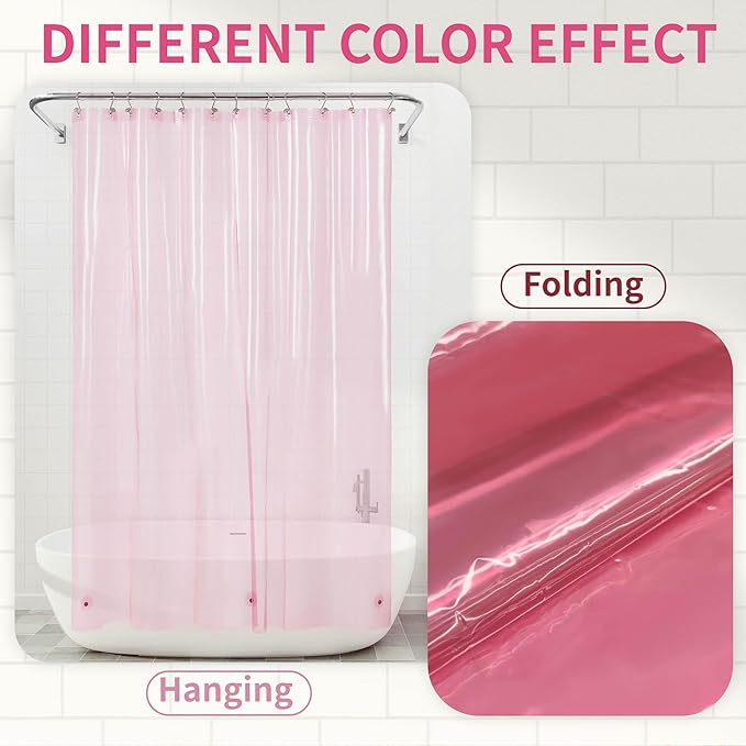 Barossa Design Clear Pink Long Shower Curtain Liner 78" Height - 3 Magnets & Waterproof Lightweight PEVA Shower Liner for Bath Tub, PVC Free, Metal Grommets, Clear Pink, 72x78
