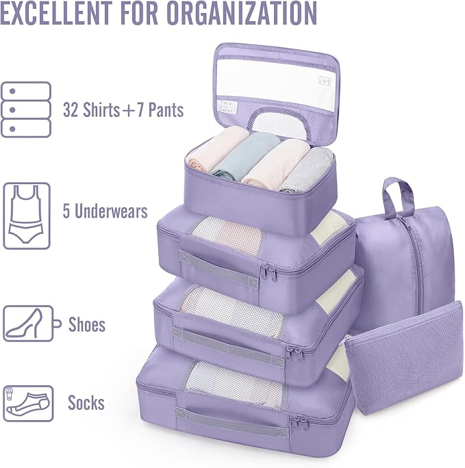 Veken 8 Set Packing Cubes for Travel Essentials, Suitcase Organizer Bags in 4 Sizes, Carry-On Luggage Accessories with Large Laundry & Shoes Bag, Must-Have for Airplane, Road Trip & Camping