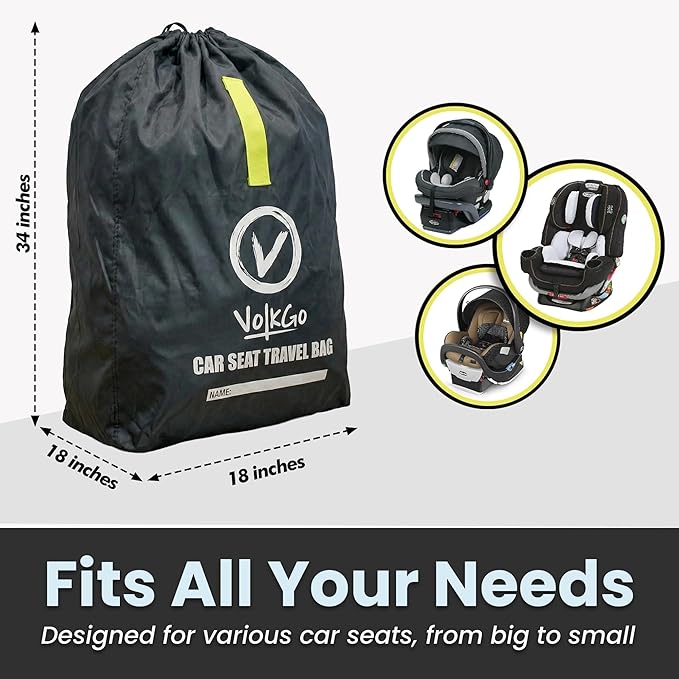 V VOLKGO Car Seat Travel Bag for Air Travel - Large Bag for Airplane, Durable & Water-Resistant Protector with Pouch - Universal Size (Black)