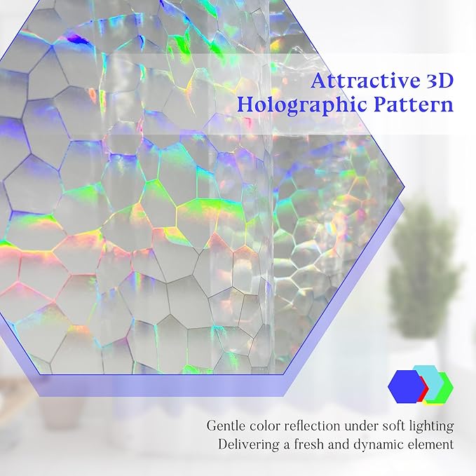 Mrs Awesome Holographic Shower Curtain Liner with 3 Magnets for Bathroom, Waterproof Clear Water Cube Plastic Iridescent Shower Curtain Sparkly, Glitter PEVA Liner 72 x 72 inches