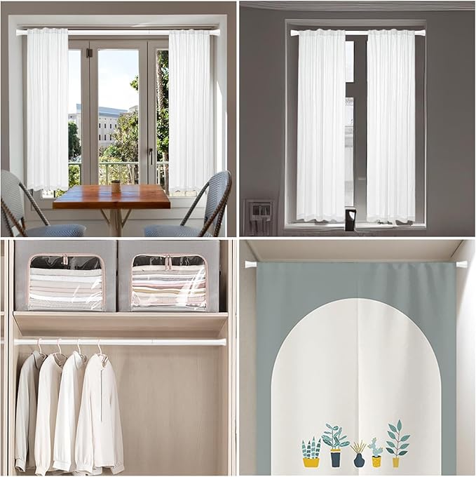 AIZESI White Tension Curtain Rod 43 to 73 Inch Shower Curtain Rod No Drilling, Never Rust, Adjustable Curtain Rod, Spring Tension Rods for Window, Bathroom, Kitchen, Doorway