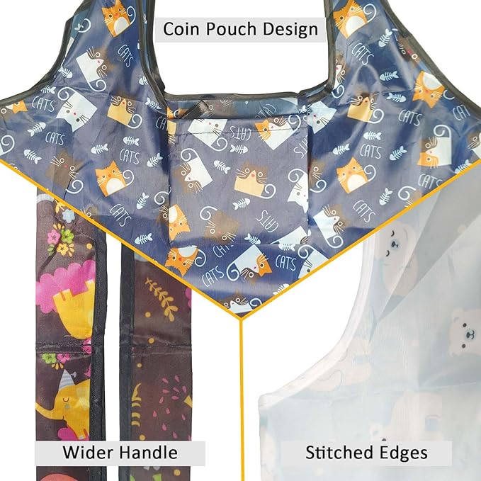 Reusable Grocery Bags, Nylon Tote Bag Gift For Women, Reusable Shopping Bags With Handles, Large Everything Bag Bulk, Foldable And Washable, Cat Pattern