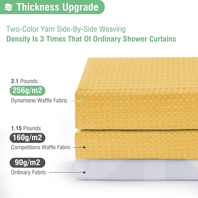 Dynamene Extra Long Shower Curtain - 84 Inch Long Waffle Weave Heavy Duty Fabric Bathroom Shower Curtain, Neutral Weighted Hotel Thick Bath Curtain Set with 12 Plastic Hooks,72x84, Gold