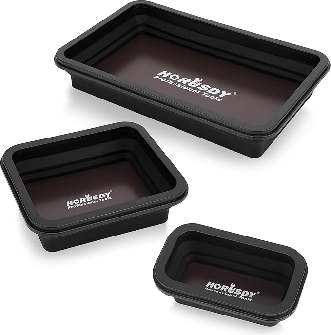 HORUSDY 3-Piece Magnetic Parts Tray Set, Tool Trays for Storage Organizer Screw, Bolts, Washers, Nuts and Small Tools. Tool Gifts for Men, Black