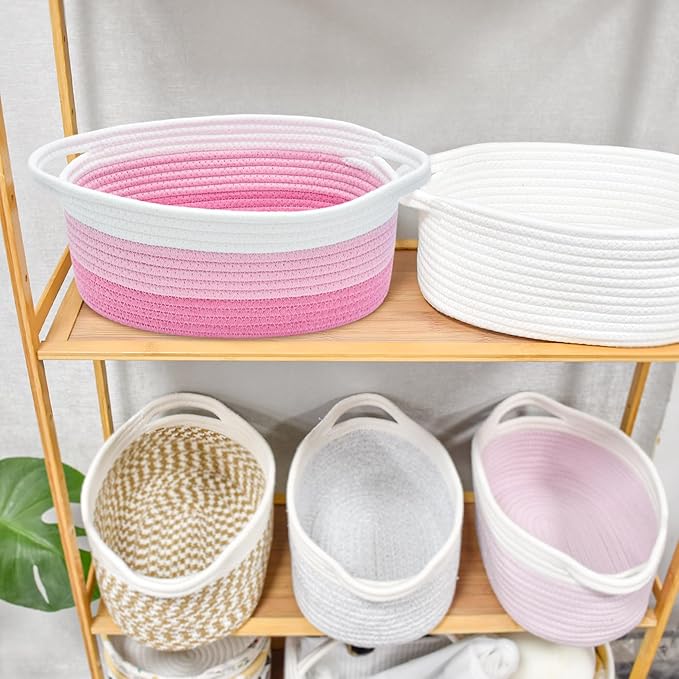 ABenkle Small Basket with Handles - Decorative Durable Rope Woven Storage Bin Shelf Storage Organizer Cube, Easter Baby Gift Basket, 12"x8"x5"