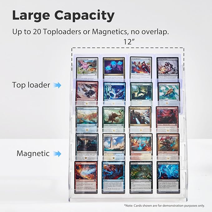 DEEIF 5 Tier Acrylic Trading Card Display Stand, 12" Display Shelf for Magnetic Card Holders, Toploaders, PSA Graded Cards, TCG Sports Card Collection (5Tier, 1Pack)