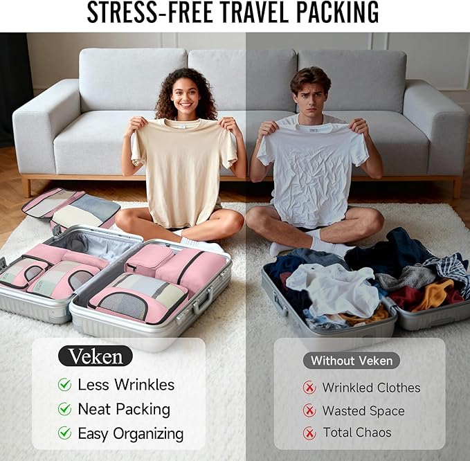 Veken 10 Set Packing Cubes for Travel Essential, Suitcase Organizer Bags in 4 Sizes, Carry-On Luggage Accessories with Large Laundry & Shoes Bag, Must-Have for Airplane, Road Trip & Camping
