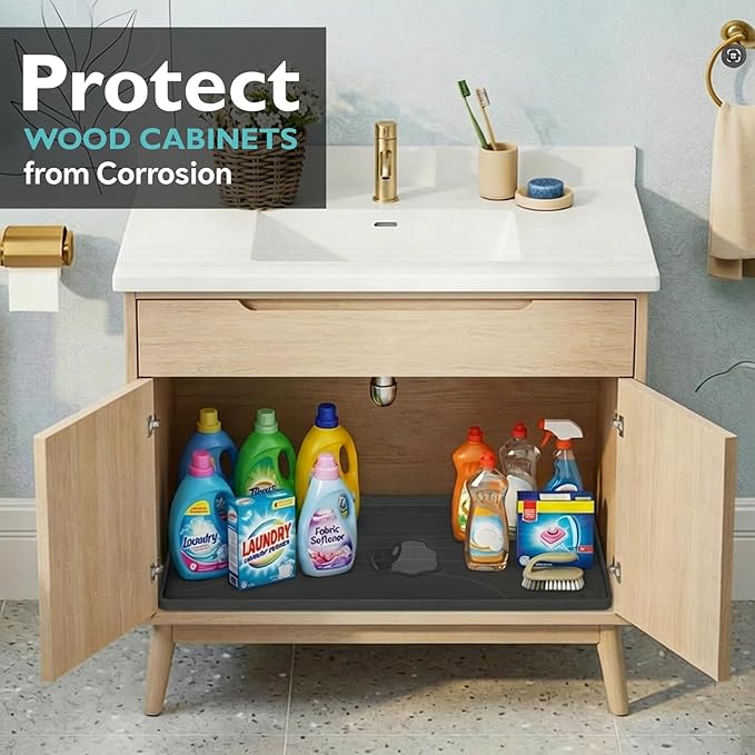 Under Sink Mat 22" x 19", Silicone Under Sink Liner for Kitchen and Bathroom, Waterproof Cabinet Protector Drip Tray, Protects Cabinets from Leaks and Spills