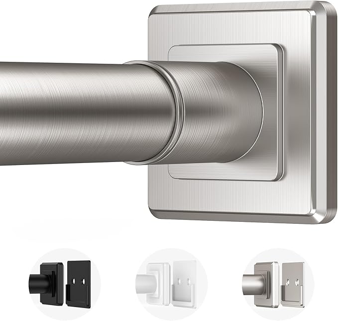 Brushed Nickel Shower Curtain Rod,Spring Tension Curtain Rod 30-88”,No Drill or Screw Installation Shower Rod for Bathroom, Closet, Kitchen with Brackets