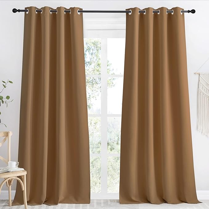 NICETOWN Gold Brown Blackout Curtain 118 inch Long, W55 x L118, 1 Panel, Thermal Insulated Window Treatment with Grommet Room Darkening Thermal Insulated Panel for Bedroom/Living Room