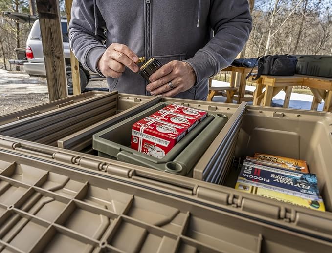 MTM ACDC50, Divided Ammo Crate Utility Box, Water Resistant, Ammo Storage Box, Lockable Storage Keeping Ammo Safe, Survival or Hunting gear, Made in USA, Dark Earth