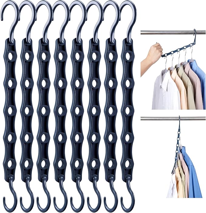 HOUSE DAY 10 Pack Closet Organizers and Storage with 5 Holes for Cascading, Multipurpose, Space Saving Hanger Organizer, Closer Organizer for Closet Organization, Dorm Room Essentials - Misty Blue