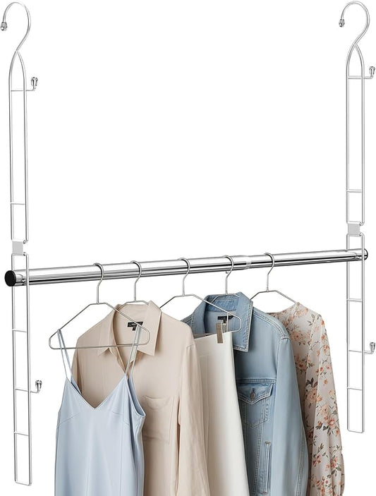 Hanging Closet Rod Stainless Steel, 1 Pack Adjustable Height & Width Closet Rod Extender, Space-Saving Closet Hanging Storage Organizer，Load up to 88LB