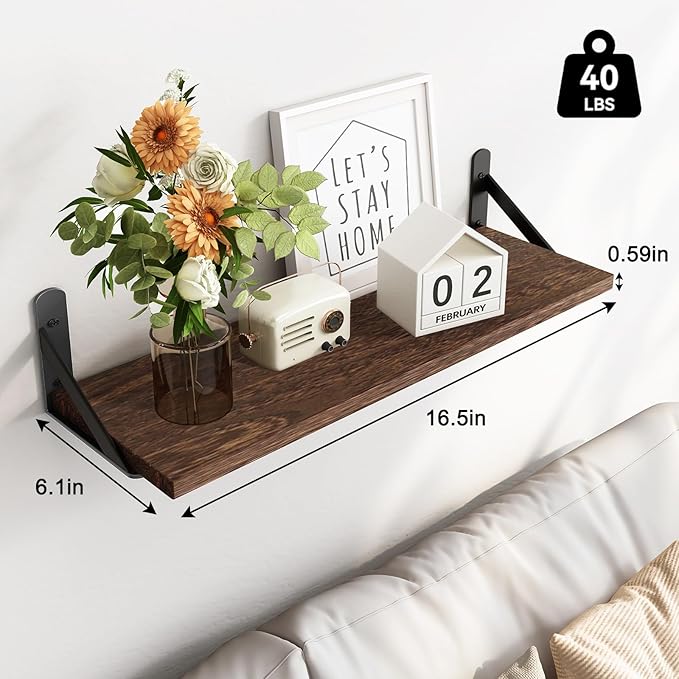 Fixwal Floating Shelves for Wall, Wood Wall Mounted Shelves for Bedroom, Bathroom, Living Room, Kitchen Storage and Decor(Brown, Set of 4, 16.5 Inch)