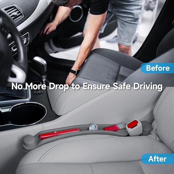 Car Seat Gap Filler Set of 2, 3IN1 Seat Side Gap Filler Plug with Storage Slot & Hook Function, Soft Foam Universal Fit Car SUV Truck Fill Gap Between Seats Console Organizer（Standard Carbon Gray）