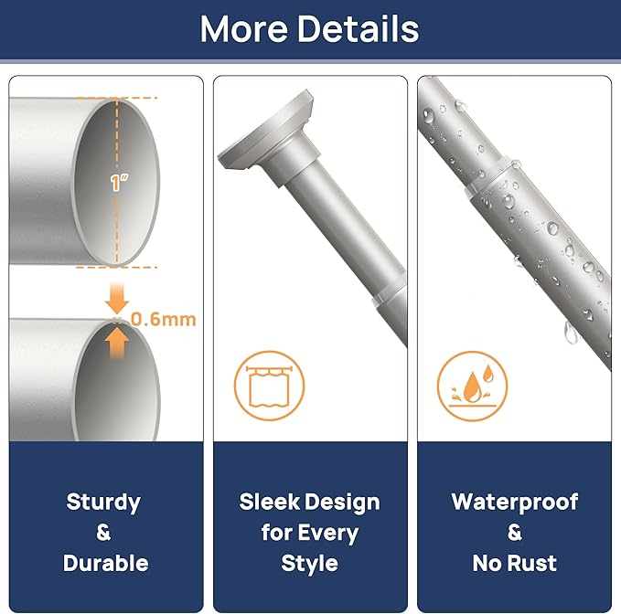 ENJOYBASICS Shower Curtain Rod 30 to 88 Inches, 1 Inch Stainless Steel Adjustable Spring Tension Rods No Drill for Bathroom, Closet, Window, Room Divider, Never Rust, Non Slip, Nickel