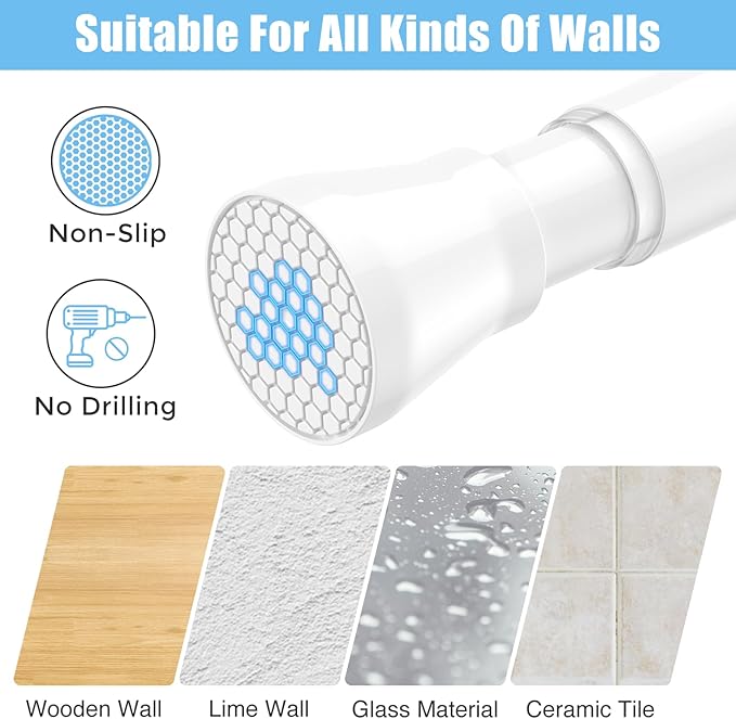 AIZESI 4pcs Tension Curtain Rod Spring Tension Rods for Windows 28 to 48 Inch, 7/8 Diameter White, Adjustable Curtain Rod Spring Tension Curtian Rod for Bathroom, Kitchen, Cupboard
