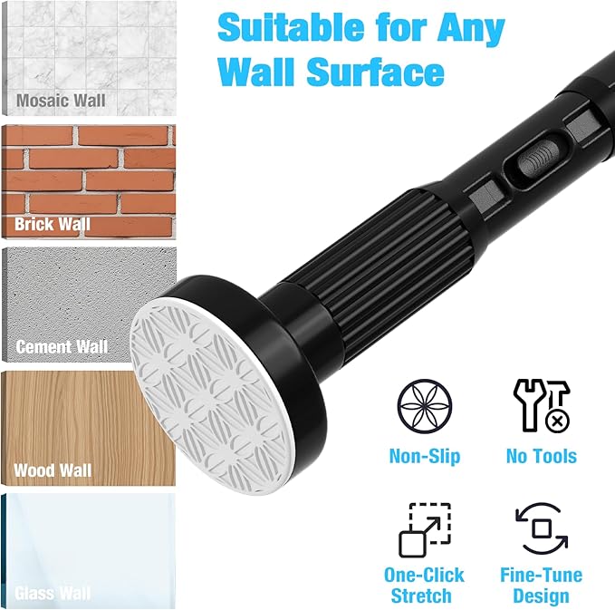 2 Pack Black Tension Curtain Rods for Windows 41-146 Inch Heavy Duty Tension Rod Adjustable Curtain Rods No Drilling for Bathroom Living Room Outdoor Patio Hold Up Blackout Curtains and Non Slip