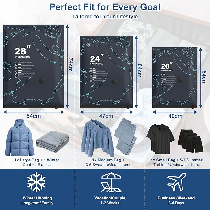 12 Pack Vacuum Seal Bags for Clothing Travel with Electric Air Pump, Packing Cubes Compression for Luggage, Home Storage, Airplane Travel Essentials