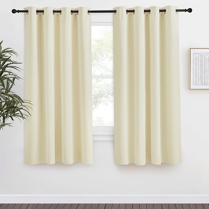 NICETOWN Beige Blackout Curtain 57 inch Length, W55 x L57 Inch, 8 Grommets Top, 1 Piece, Thermal Insulated Modern Window Treatment Soundproof Drape Panel for Bedroom/Living Room