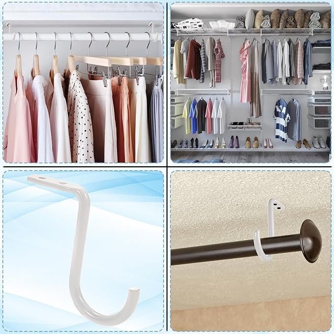 OwnMy 4PCS Closet Rod Center Support 1 Inch to 1.5 Inch Heavy Duty Closet Shelf Rod Brackets, Wall Mount Closet Rod Holders Clothes Storage Hangers