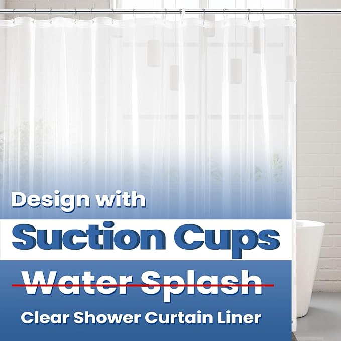 downluxe Shower Curtain Liner, PEVA Plastic Shower Liner with 3 Magnets, 72" x 72" Waterproof Bathroom Curtain, 4G Clear with Suction Cups, 1 Pack