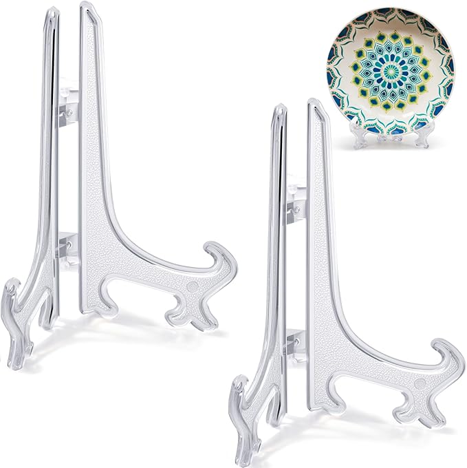 5 Inch Clear Acrylic Book Stand Holder 2pcs Display Easel for Cookbooks Table Numbers Photo Frames Office Desk Decor Foldable Plate Display Stands