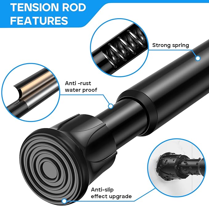 2 Pack Black Spring Tension Curtain Rods 12-19 Inches, Spring Loaded Curtain Rods No Drilling, Adjustable Small Tension Rod for Windows, Kitchen, Doorway, Bathroom, Closet