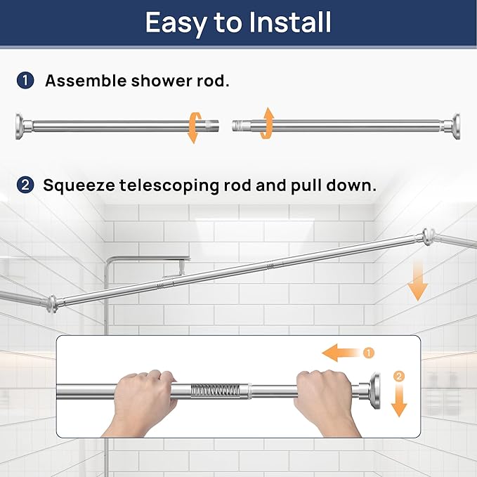 ENJOYBASICS Shower Curtain Rod 30 to 88 Inches, 1 Inch Stainless Steel Adjustable Spring Tension Rods No Drill for Bathroom, Closet, Window, Room Divider, Never Rust, Non Slip, Chrome