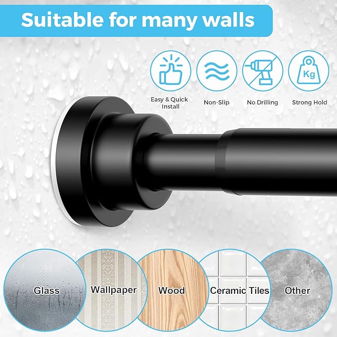 Tension Curtain Rod 30 To 49 Inch Black Tension Rods Adjustable Spring Loaded Curtain Rods 7/8" Curtains Rods No Drilling Tension Rods For Windows Bedroom Closet Doorway Door