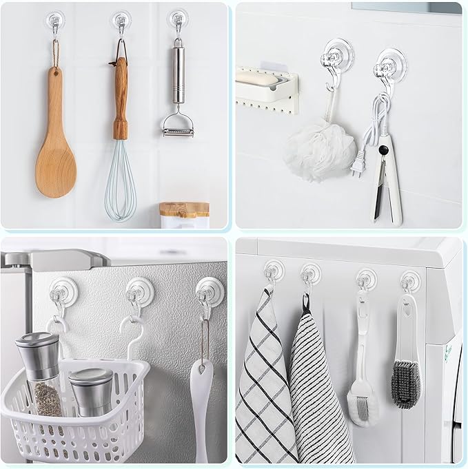 VIS'V Suction Cup Hooks, Small Shower Suction Hooks, Heavy Duty, Removable and Reusable, Clear, 2 Pcs