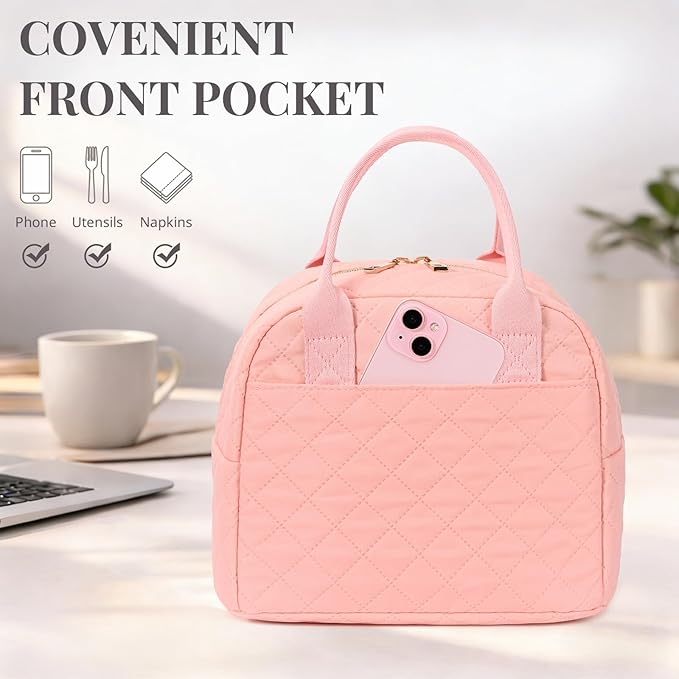 LOVELYWIND Lunch Bag for Women, Insulated Lunch Box, Reusable Water-Resistant Lunchbox Cooler with Front Pocket, Large Capacity Lunch Tote Bag for Work, Travel, Picnic