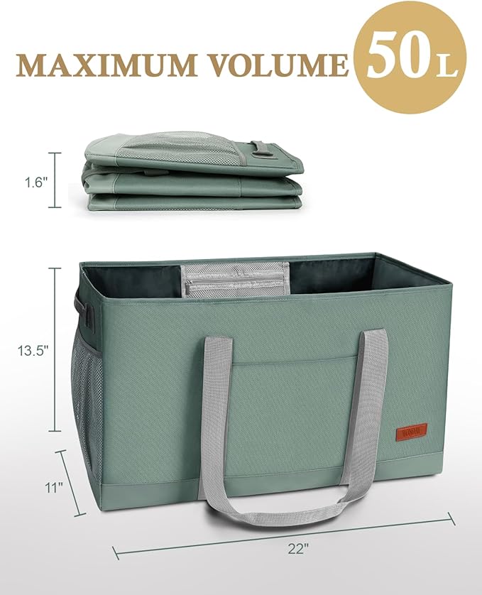WONDAY Extra Large Utility Tote Bag - Standing Reusable Grocery Bag with Handle, Collapsible Storage for Shopping, Beach