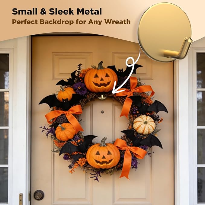 OUTXE Adhesive Wreath Hanger, Heavy Duty Reef Hook | for Front Door Glass Window | for Christmas/Thanksgiving/Halloween/July 4th/Easter/Valentine/Fall/Summer/Spring (Gold, 2-Pack)