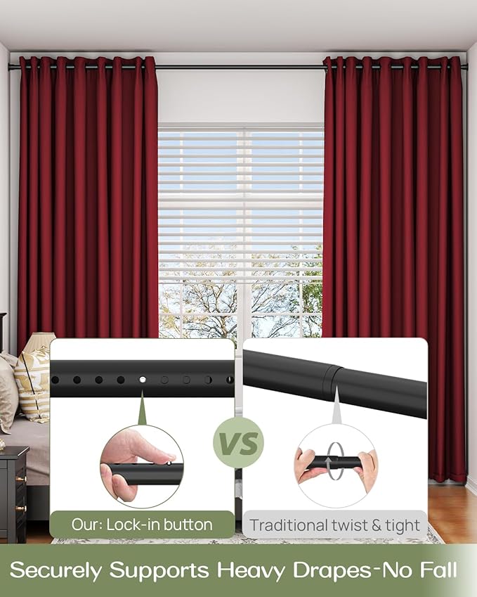 ALLZONE Tension Curtain Rod for Window, 2 Pack 83-123 Inches, Heavy Duty Curtain Rods No Drilling, Non-Slip Bathroom Shower Tension Rod, Renter Friendly, Adjustable, Spring Loaded, Extra Long, Black