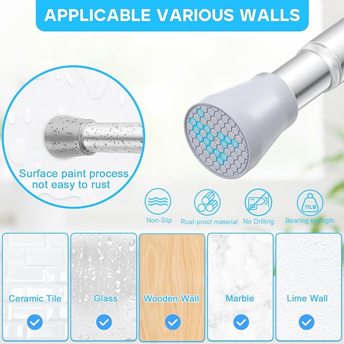 2 Pack Silver Tension Curtain Rod for Windows 28 to 48 Inch,7/8"Small Shower Curtain Rod for Bathroom,Pressure Spring Tension Curtain Rod No Drilling for Closet Doorway Kitchen