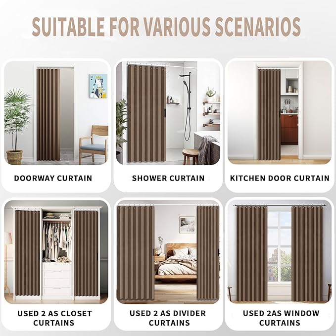Vatge Door Curtains for Doorways - Brown Curtains for Closets Doors Privacy Room Divider for Room Separation,1 Panel with Tieback, W39 x L78, Brown