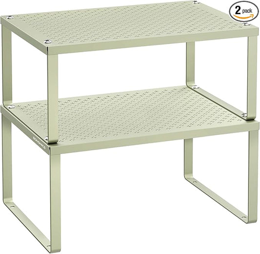 SONGMICS Spice Racks, Set of 2 Metal Cabinet Shelf Organizers, Countertop Organizers, Shelf Risers, Stackable, Expandable, Sage Green UKCS001C01