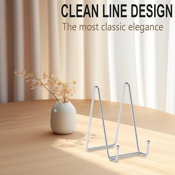 Hoewina Plate Stands for Display, Plate Holder Display Stands, Metal Frame holder stand for Book, Picture, Decorative Plate, Photo and Platter, Tabletop Art (6IN 5PCS-Silver)