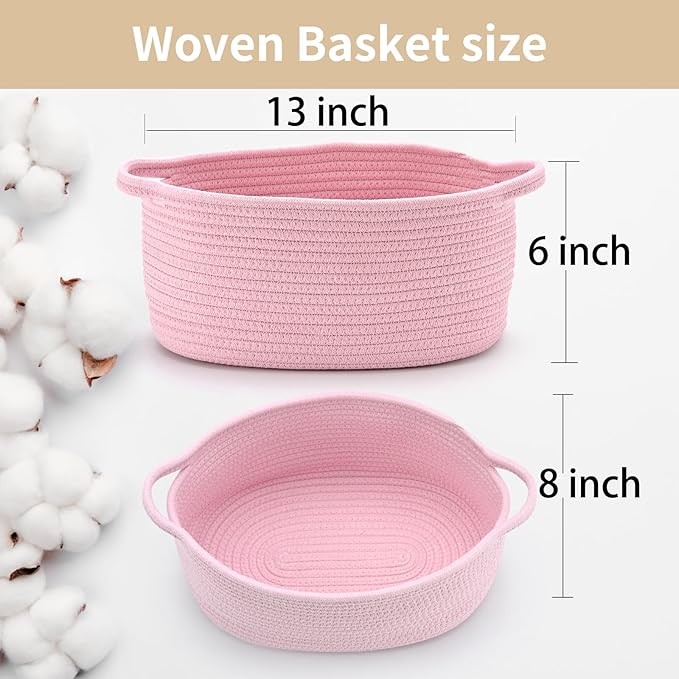 Happyiren Pink Basket – Cute Basket for Girl Women, Perfect for Valentines Day, Baby Shower, Birthdays – Empty Basket for Gifts, Burr, Storage, Nursery, 13 x 9.8 x 5 inches