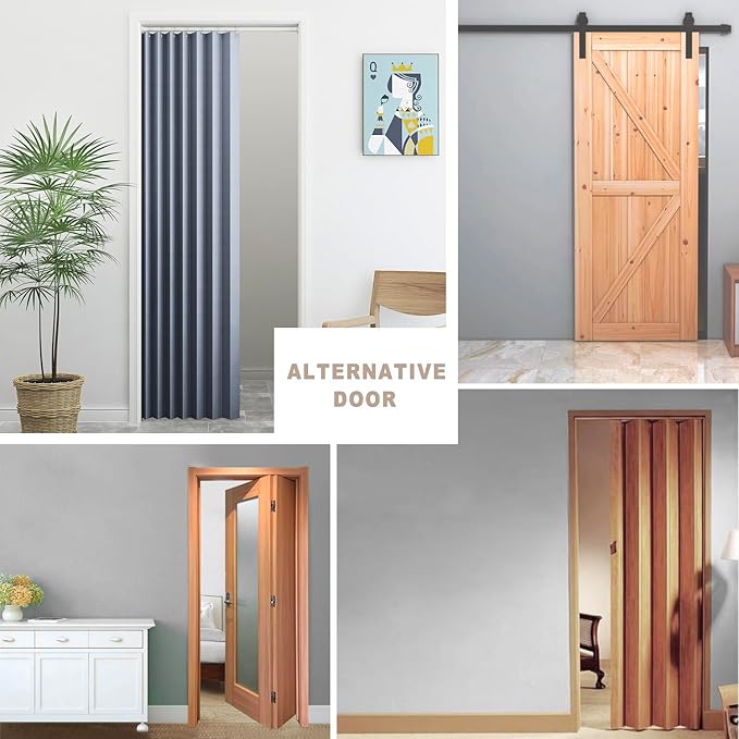 Vatge Door Curtains for Doorways - Faux Linen Accordion Style Doors Curtains for Open Closet, Bedroom, and Laundry Room, Bifold Door Cover for Doorway,1 Panel with Tieback, W52 x L78, Blue