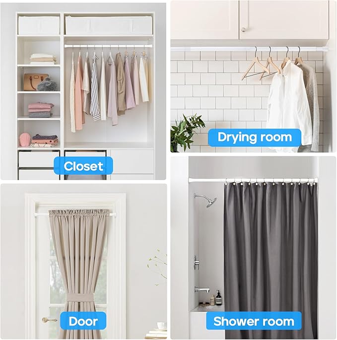 2 Pack White Tension Curtain Rod for Windows 28 to 48 Inch,7/8"Small Shower Curtain Rod for Bathroom,Pressure Spring Tension Curtain Rod No Drilling for Closet Doorway Kitchen