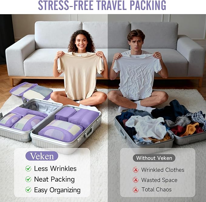 Veken 10 Set Packing Cubes for Travel Essential, Suitcase Organizer Bags in 4 Sizes, Carry-On Luggage Accessories with Large Laundry & Shoes Bag, Must-Have for Airplane, Road Trip & Camping
