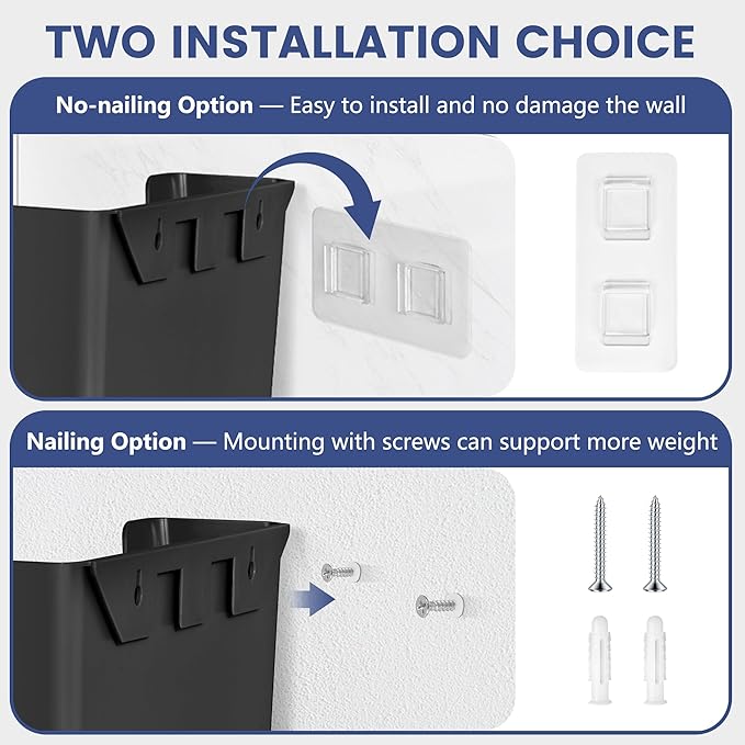 JOMOLA No Drilling File Holder 5 Pack Mail Organizer Wall Mount File Organizer Holder Office Wall Hanging Files Magazines Organizer Plastic Door Mount Wall Pocket with Adhesive Pad, Black Color