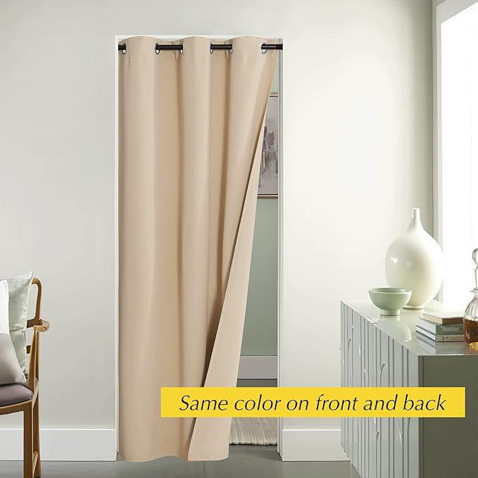 NICETOWN Temporary Door Window Curtain, Privacy Doorway Curtain for Room Divide Grommet Portable Closet Thermal Insulated Accordian Door Curtain for Hallway, 1 PC, 42" W x 80" L, Biscotti Beige