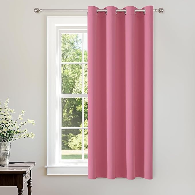 ChrisDowa Blackout Curtains 36 Inches Long for Living Room, Grommet Thermal Insulated Room Darkening Curtains for Bedroom (1 Panel Set, Pink, 52W x 36L)