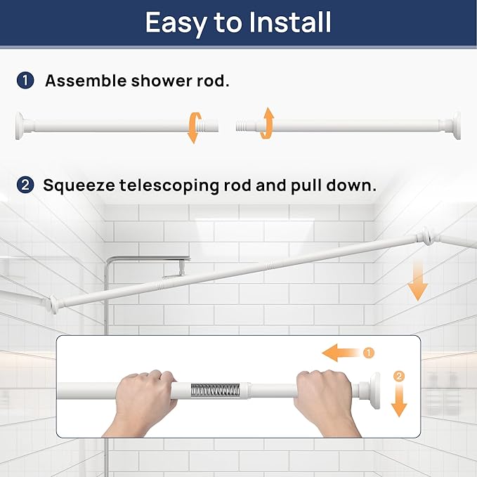 ENJOYBASICS Shower Curtain Rod 30 to 76 Inches, 1 Inch Stainless Steel Adjustable Spring Tension Rods No Drill for Bathroom, Closet, Window, Room Divider, Never Rust, Non Slip, White